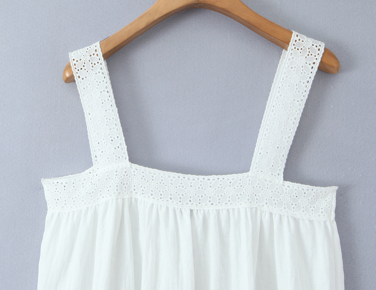 Women Lace Stitching Cami Dress Summer Loose Slimming White Holiday Short Dress GoodMe