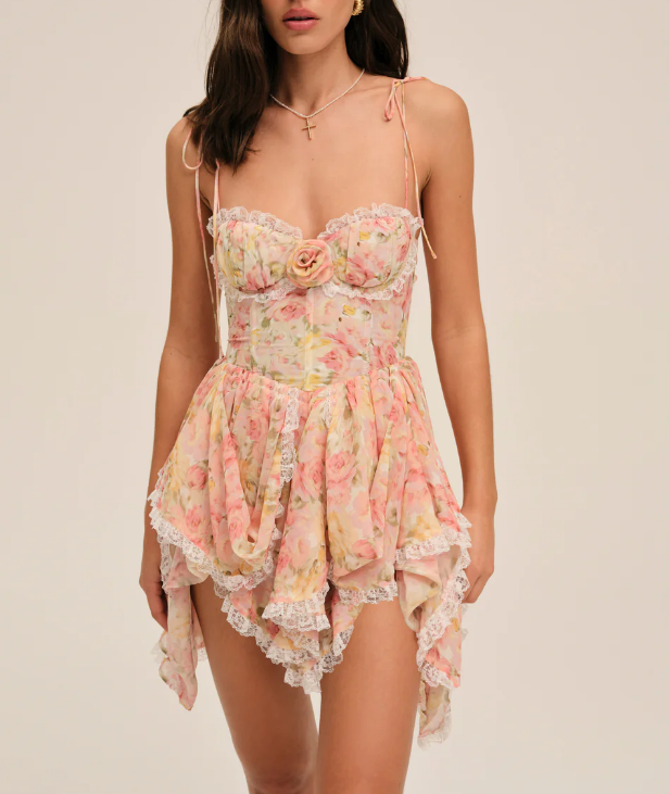 Sexy Irregular Asymmetric Floral Floral Cami Dress Women French Maiden Sexy Tube Top Cami Dress TinkleBell