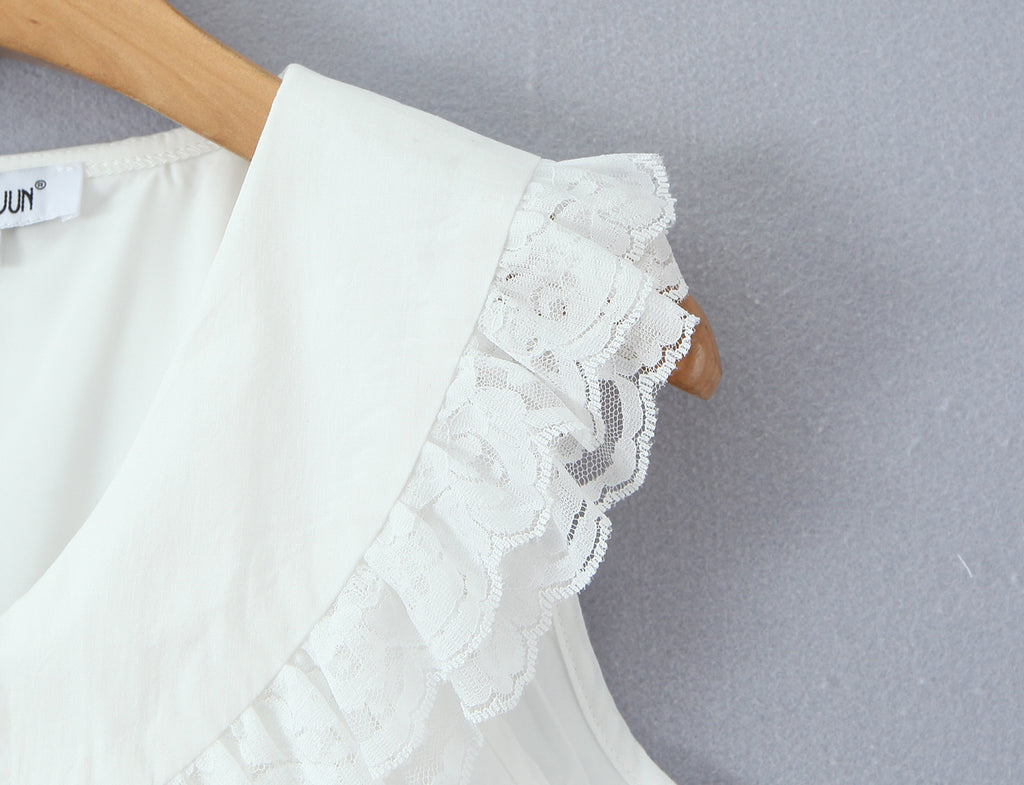 Women Clothing Sweet Sleeveless Ruffled V neck Dress GoodMe