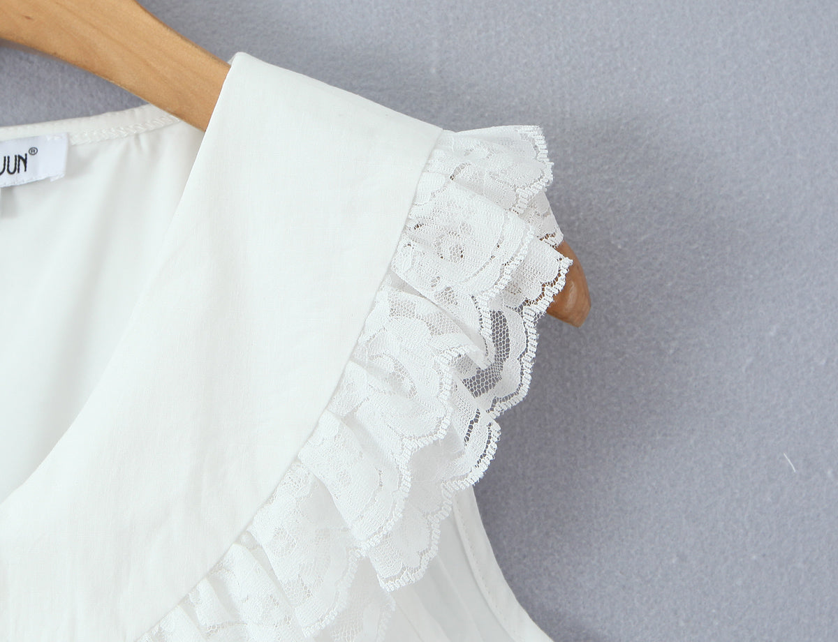 Women Clothing Sweet Sleeveless Ruffled V neck Dress GoodMe