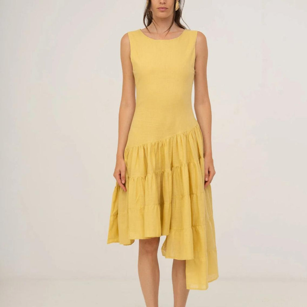 Women Clothing Autumn Dignified Sense of Design Irregular Asymmetric Sleeveless Dress GoodMe