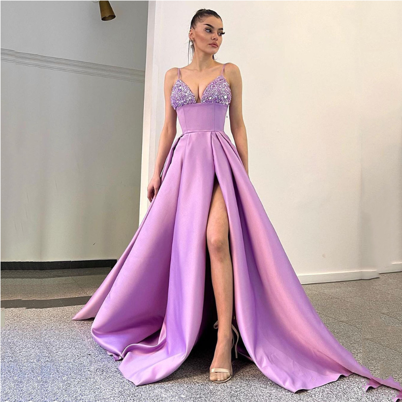 Spring Summer Women Clothing Dress Deep V Plunge Sequin Sling Sexy Slit Dress SCC