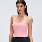 Henry Collar Halterneck Vest Women with Chest Pad Slim Fit Thin Yoga Wear Running Training Workout Clothes Top Tichin