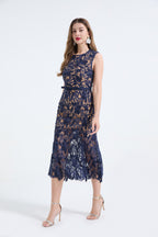Heavy Industry Three Dimensional Water Soluble Lace Hollow Out Sleeveless Waist Fish Tail Dress Slim Fit High Waist Dress ESUNG