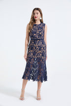 Heavy Industry Three Dimensional Water Soluble Lace Hollow Out Sleeveless Waist Fish Tail Dress Slim Fit High Waist Dress ESUNG