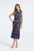 Heavy Industry Three Dimensional Water Soluble Lace Hollow Out Sleeveless Waist Fish Tail Dress Slim Fit High Waist Dress ESUNG