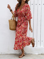 Women Printed One Piece Strapless Bow Long Dress Bohemian Vacation Sleeveless Midriff Baring Fishtail Beach Dress ANA