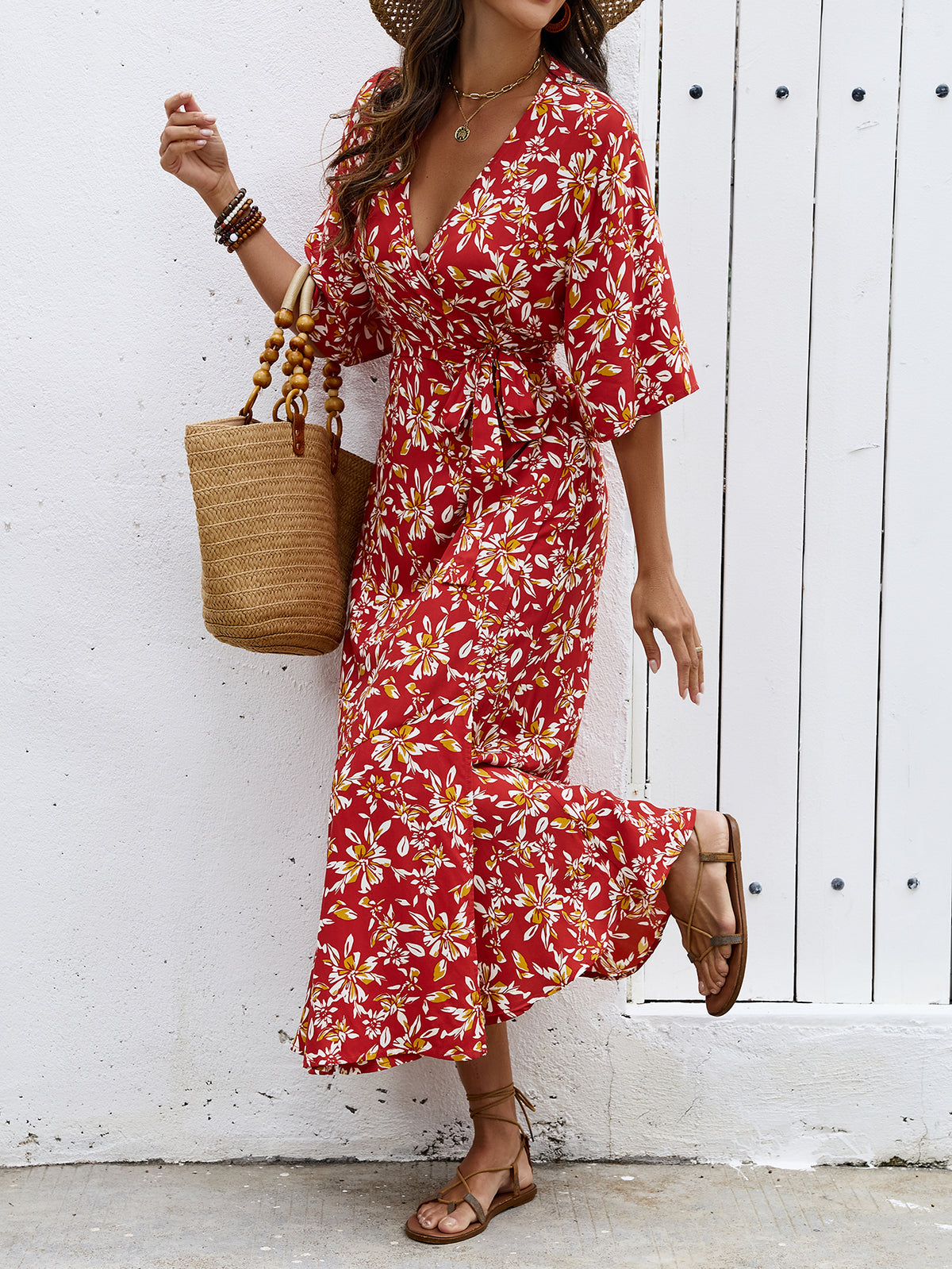 Women Printed One Piece Strapless Bow Long Dress Bohemian Vacation Sleeveless Midriff Baring Fishtail Beach Dress ANA