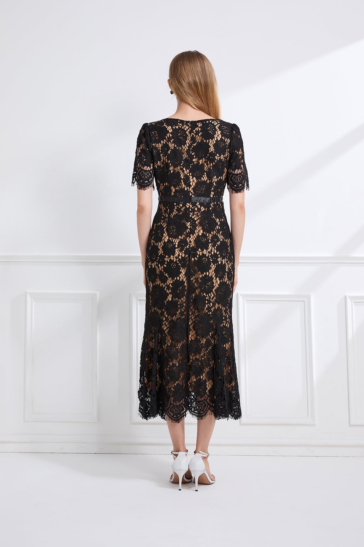 Women Summer Short Sleeve V Neck Long Dress ESUNG