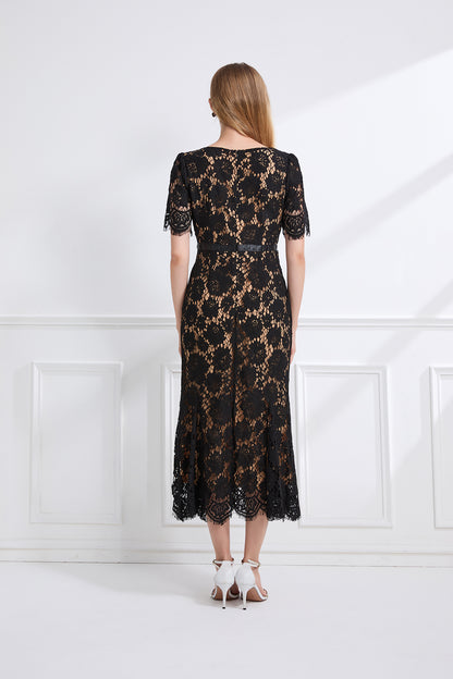 Women Summer Short Sleeve V Neck Long Dress ESUNG