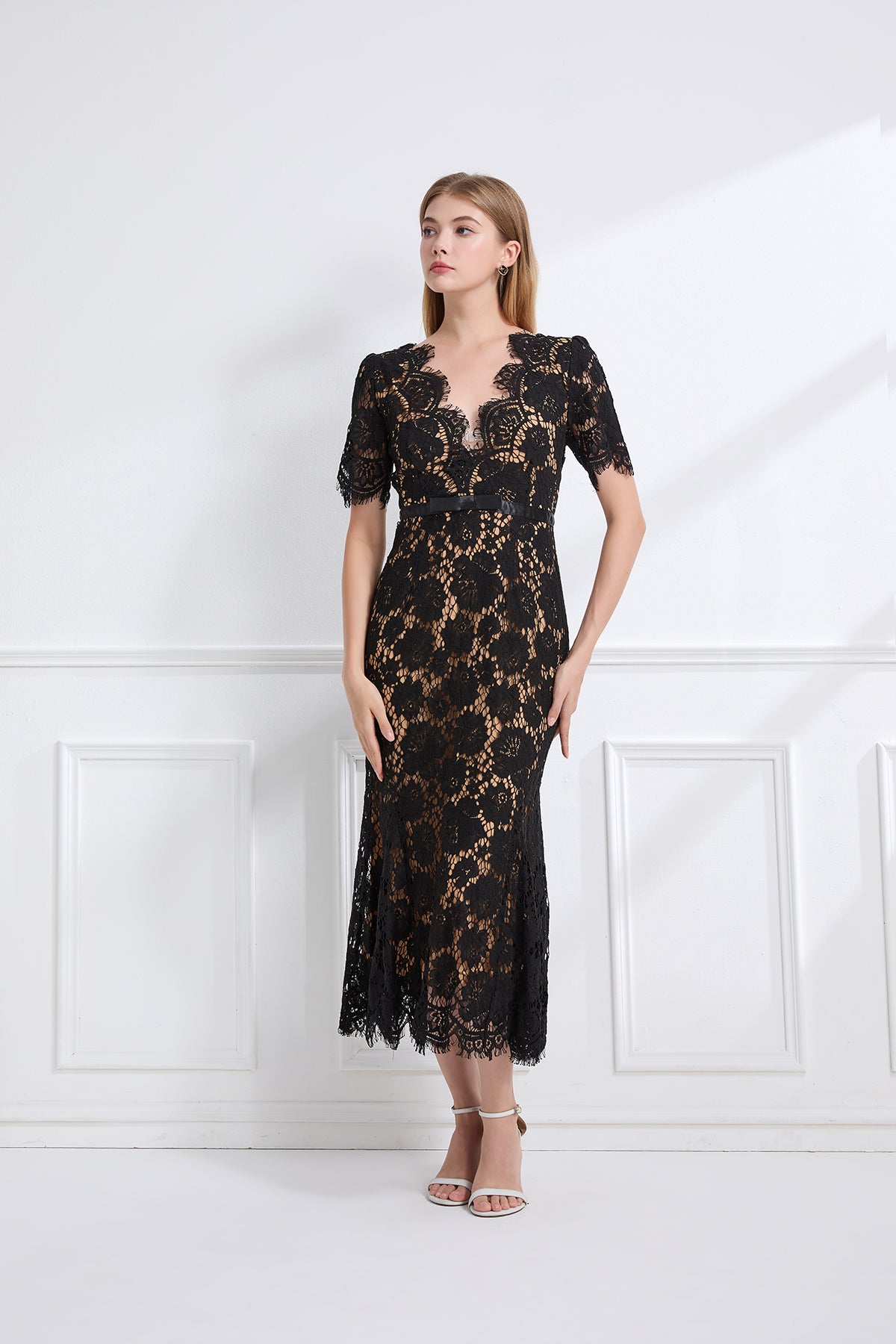 Women Summer Short Sleeve V Neck Long Dress ESUNG