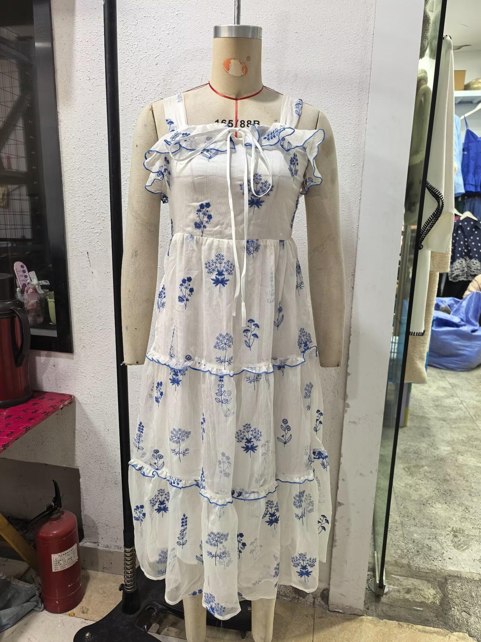 Gentle Sweet Lotus Leaf Lace up Embroidered off the Shoulder Slip Dress Dress Summer Slim Youthful Holiday Midi Dress Howe