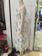 Gentle Sweet Lotus Leaf Lace up Embroidered off the Shoulder Slip Dress Dress Summer Slim Youthful Holiday Midi Dress Howe