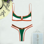 Traje de baño de dos piezas para mujer, bikini sexy con estampado de colores combinados