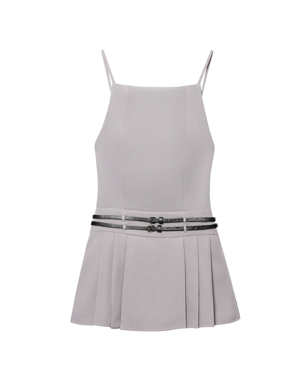 Women Simple Short Gray Belt Backless Pleated Dress DaRoca