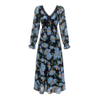 Summer Romantic Elegant Elegant Elegant Lace Stitching Printing V neck Long Sleeve Dress PullWind