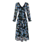 Summer Romantic Elegant Elegant Elegant Lace Stitching Printing V neck Long Sleeve Dress PullWind