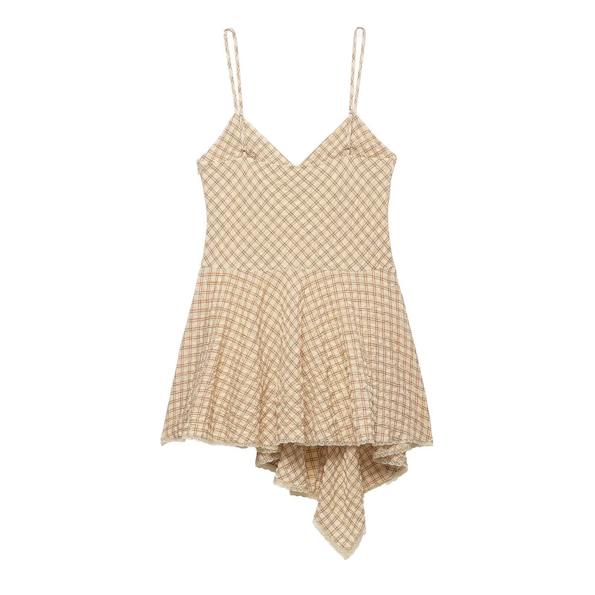 Women Clothing Fashionable Sweet Spicy Plaid Irregular Asymmetric Short Dress flightCourse