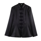 Spring Summer Chinese Coat Black Buckle Chinese Knot Waist Jacket LongZest