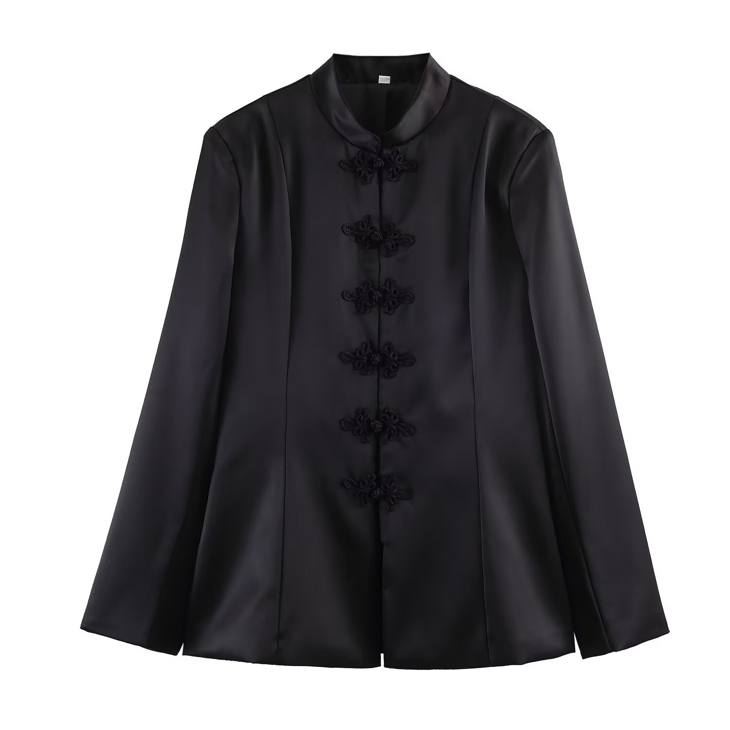 Spring Summer Chinese Coat Black Buckle Chinese Knot Waist Jacket LongZest