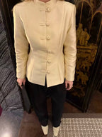 Women Clothing Stand Collar Buckle Satin Jacket Waist Trimming Coat LongZest
