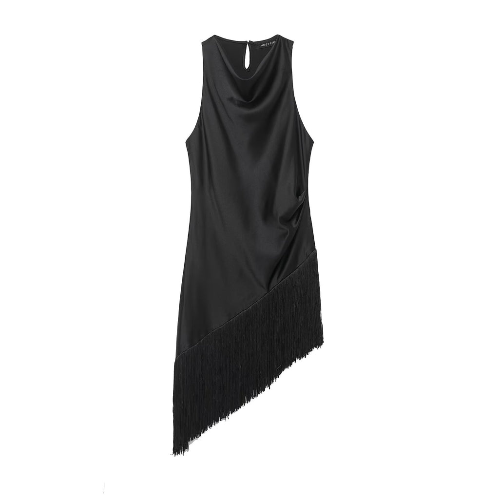 Women Clothing Summer All Matching Sleeveless Irregular Asymmetric Tassel Top flightCourse