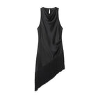 Women Clothing Summer All Matching Sleeveless Irregular Asymmetric Tassel Top flightCourse