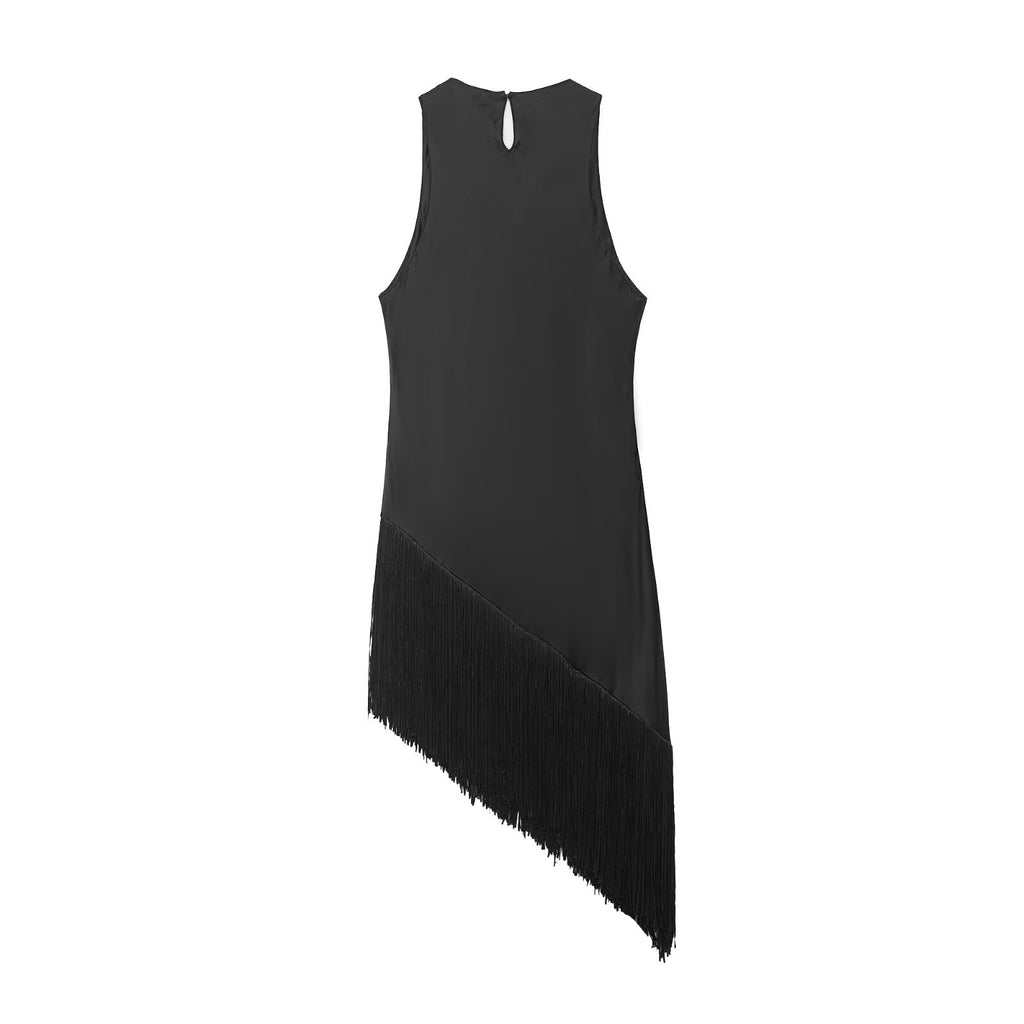 Women Clothing Summer All Matching Sleeveless Irregular Asymmetric Tassel Top flightCourse