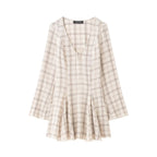 Women Clothing Western Long Sleeve V neck Plaid Short Dress flightCourse