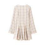 Women Clothing Western Long Sleeve V neck Plaid Short Dress flightCourse