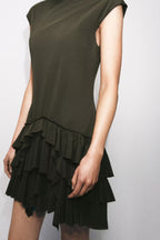 Women Clothing Spring Ruffles Laminated Decoration Short Dress JOUNJ