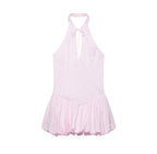 Women Clothing Summer Poplin Hanging Collar Balloon Short Dress flightCourse