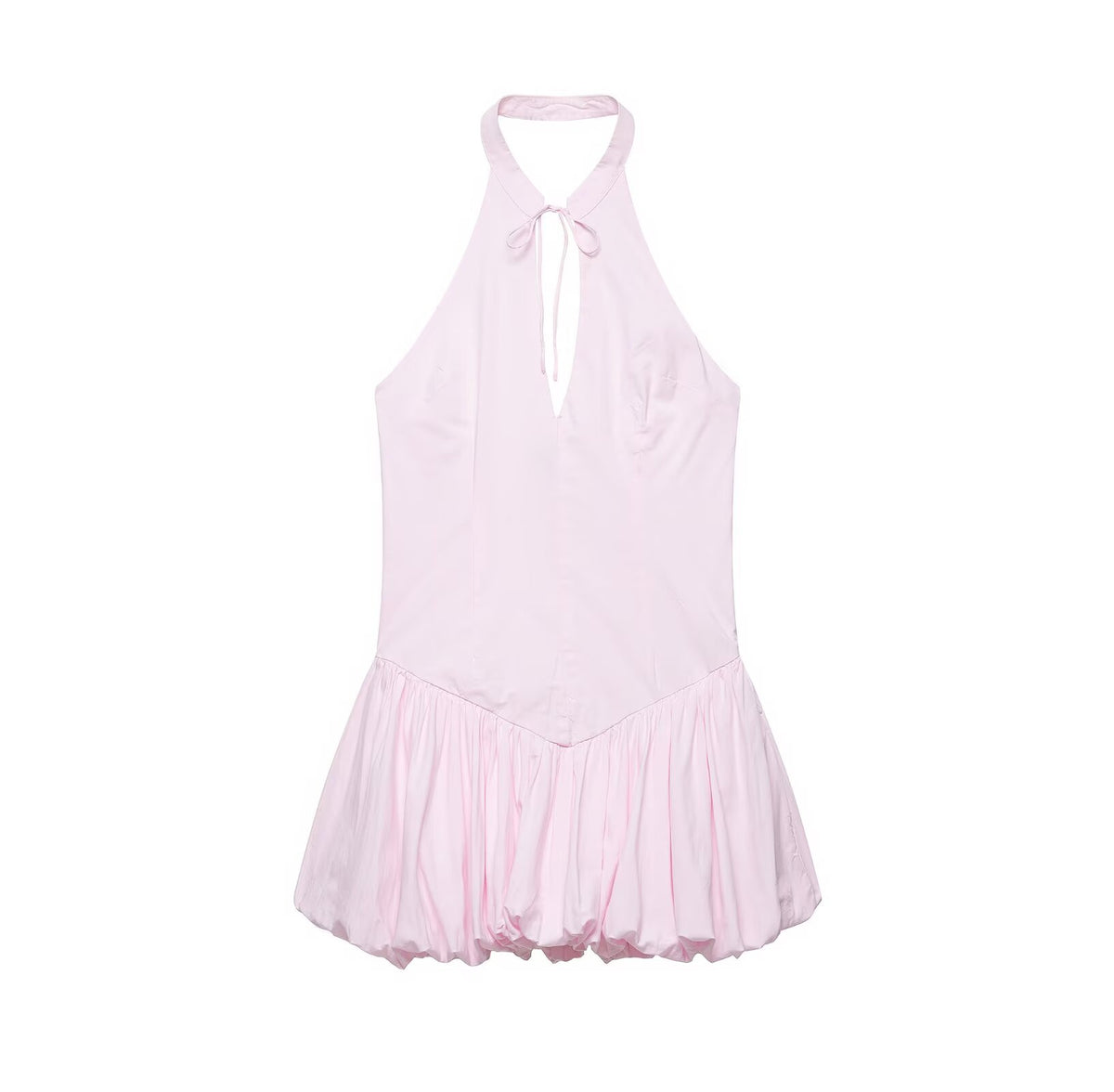 Women Clothing Summer Poplin Hanging Collar Balloon Short Dress flightCourse