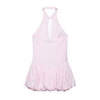 Women Clothing Summer Poplin Hanging Collar Balloon Short Dress flightCourse