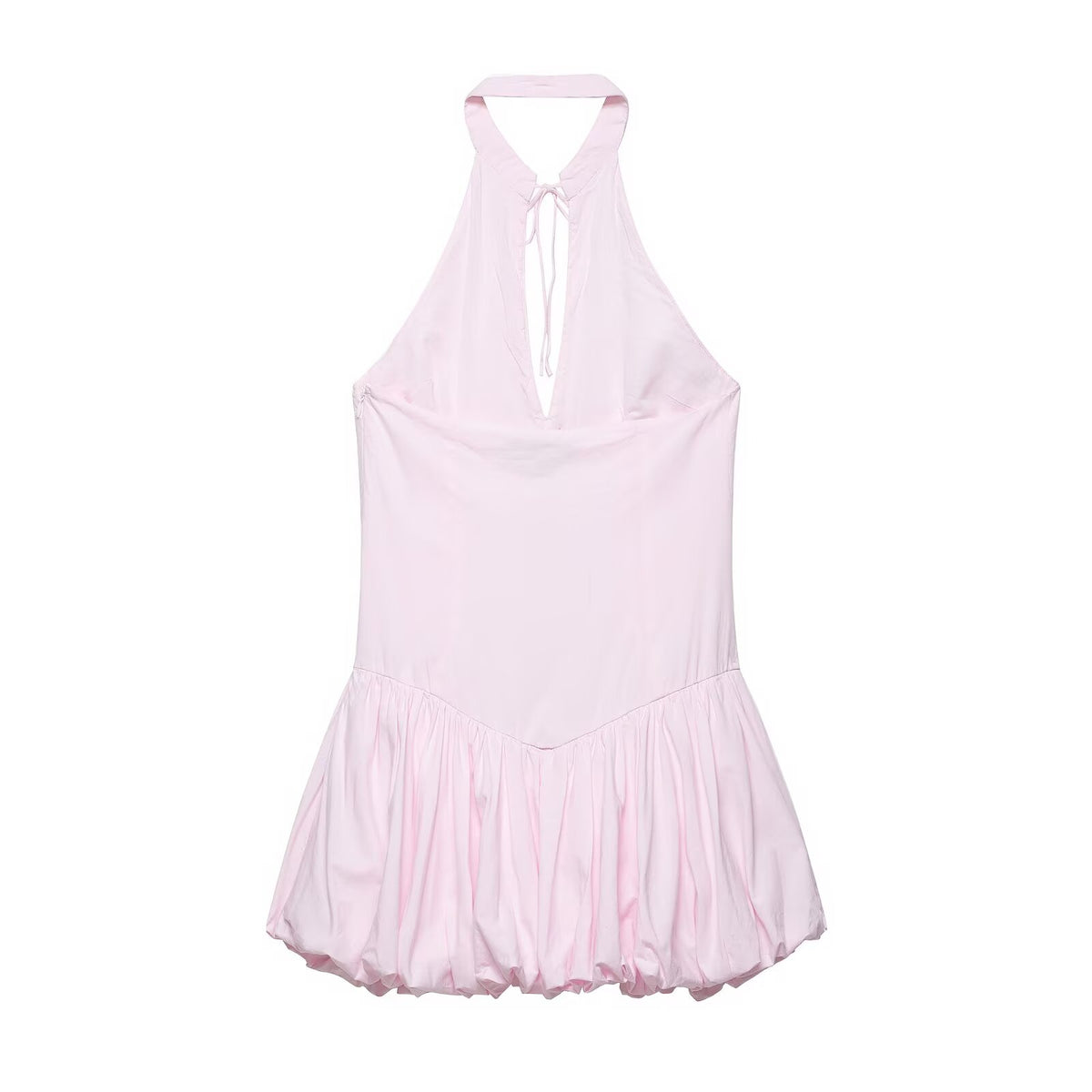 Women Clothing Summer Poplin Hanging Collar Balloon Short Dress flightCourse