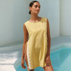 Solid Color Sexy Slit Sleeveless Beach Cover up Bikini Swimsuit Beach Shirt Women Short Mangar