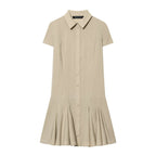 Spring Polo Collar Pleated Shirt Dress Waist Controlled Slimming Dress flightCourse