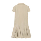 Spring Polo Collar Pleated Shirt Dress Waist Controlled Slimming Dress flightCourse