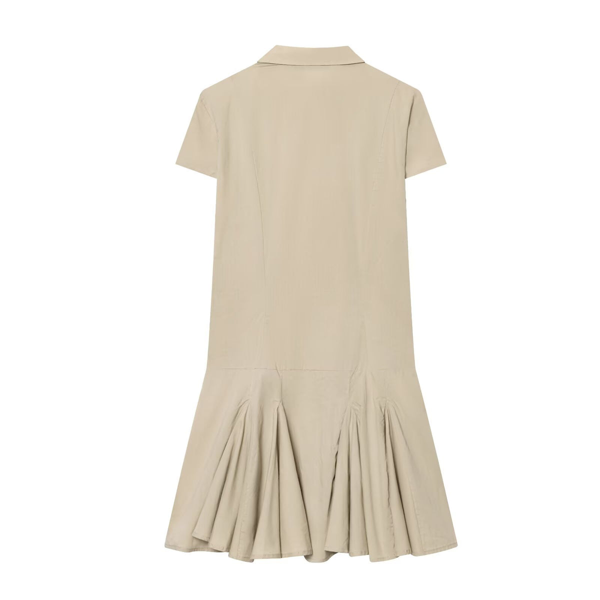 Spring Polo Collar Pleated Shirt Dress Waist Controlled Slimming Dress flightCourse