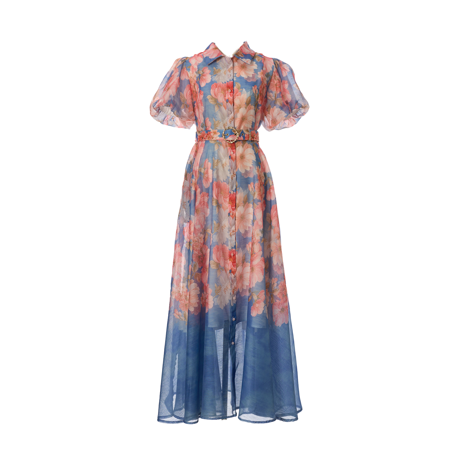 Women Summer Floral Short Sleeved Waist Long Dress Daylight