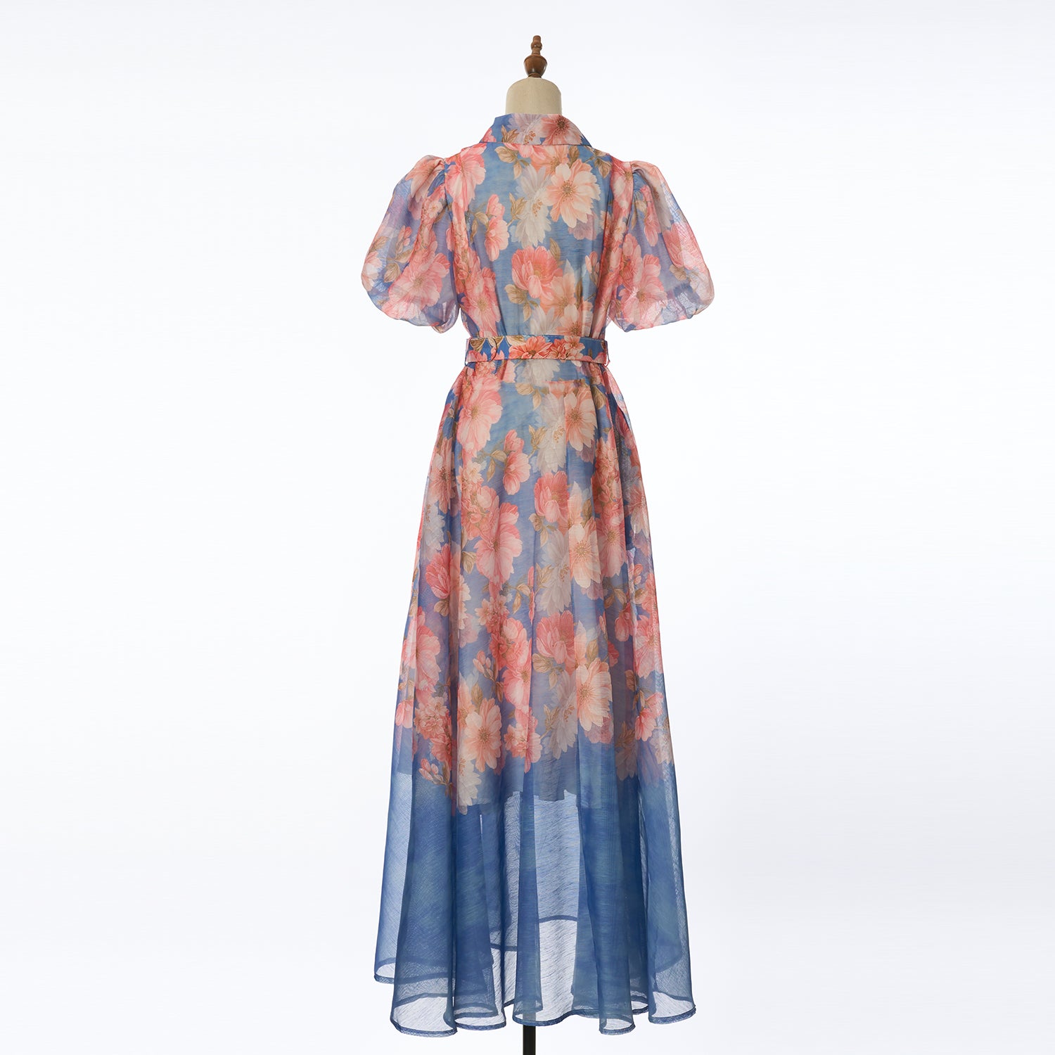 Women Summer Floral Short Sleeved Waist Long Dress Daylight