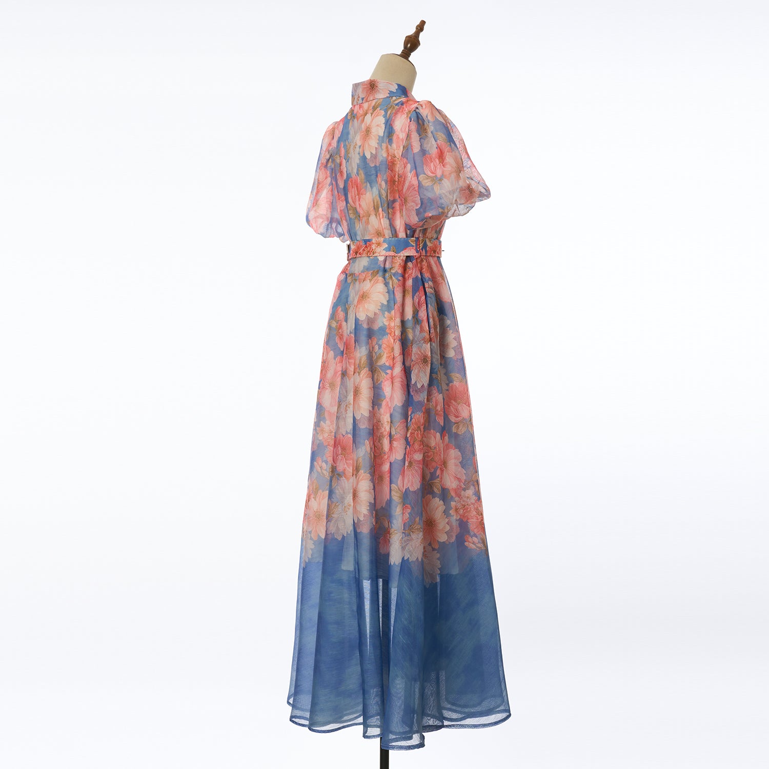 Women Summer Floral Short Sleeved Waist Long Dress Daylight
