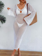 Women Clothing Hollow Out Cutout out See through Mesh Front Deep V Plunge neck Slim Beach Dress Sun-Proof Vacation Blouse Oyimi