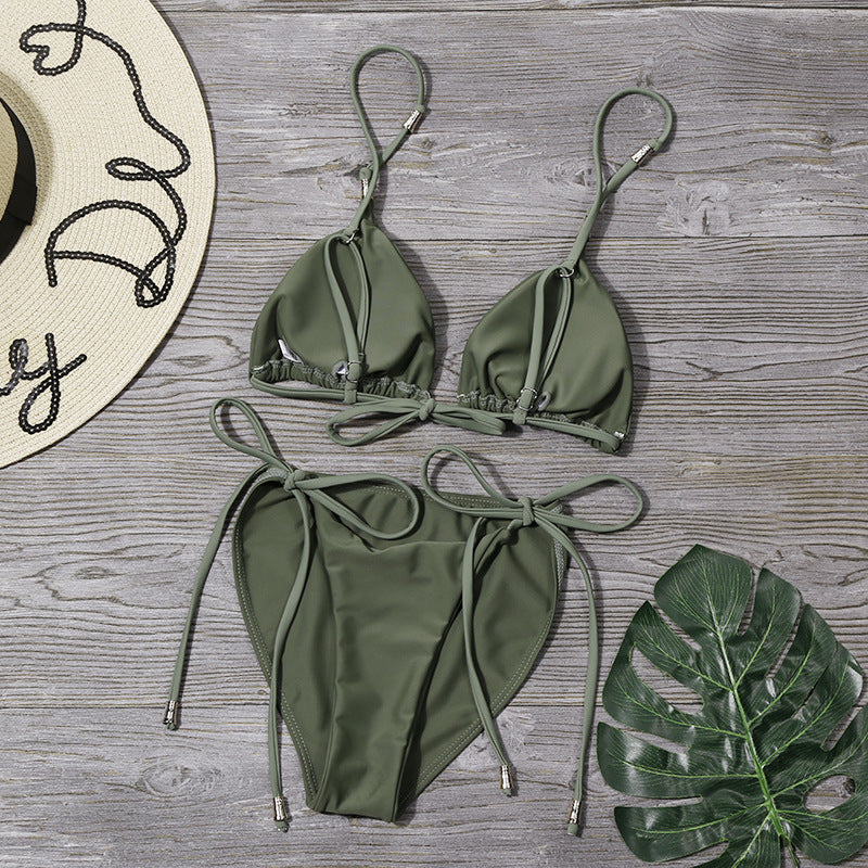 Traje de baño dividido para mujer, bikini de vendaje sexy de color sólido, bikini