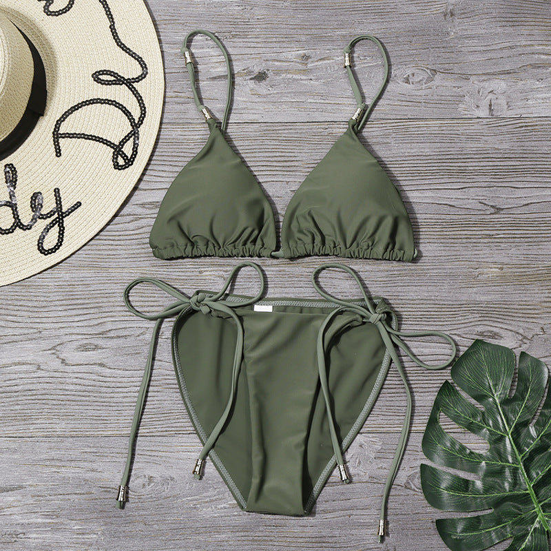 Traje de baño dividido para mujer, bikini de vendaje sexy de color sólido, bikini
