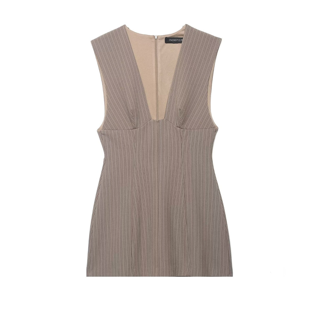 Women Clothing Summer Sexy Striped Short Sleeveless Dress flightCourse