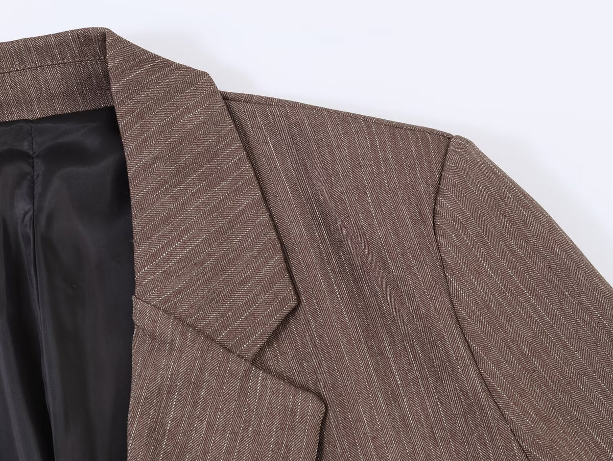 Women Clothing Summer Office Herringbone Twill Belt Blazers SenDa