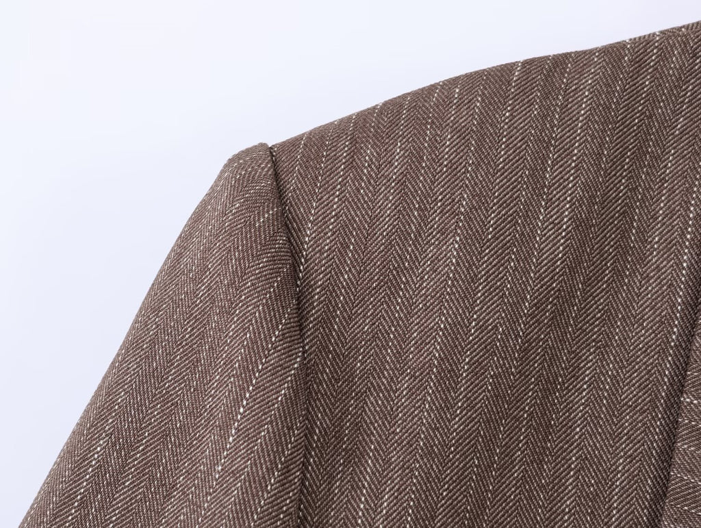 Women Clothing Summer Office Herringbone Twill Belt Blazers SenDa
