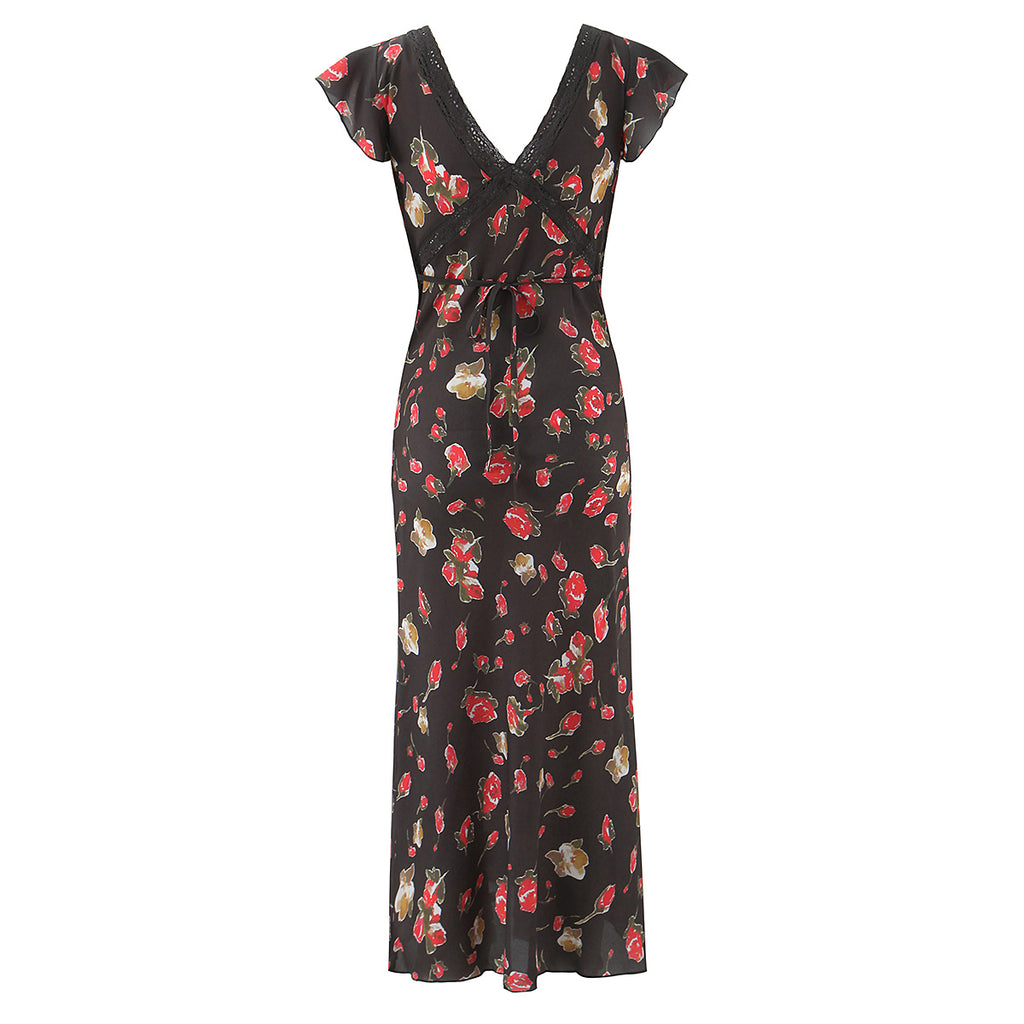 Women Clothing French Elegant Black Floral Dress GoodMe