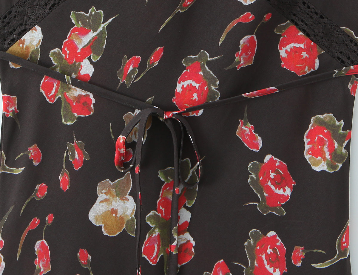 Women Clothing French Elegant Black Floral Dress GoodMe